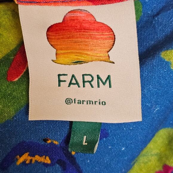 Farm Rio Blue Sunny Day Tropical Toucan & Palm Trees Linen Blend Mini Dress - Picture 9 of 10